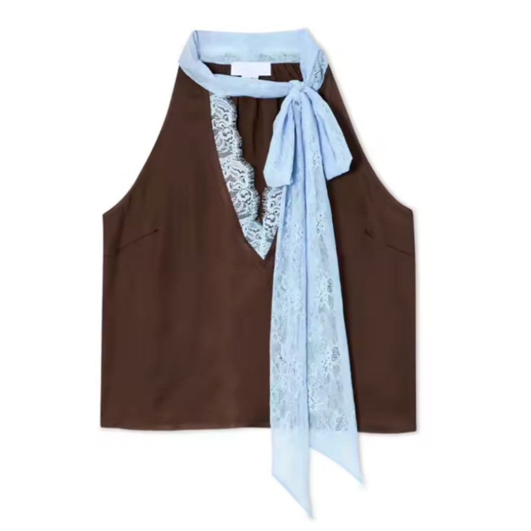 Conjunto de top y falda con detalles de encaje