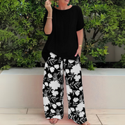 Floral set with wide-leg trousers