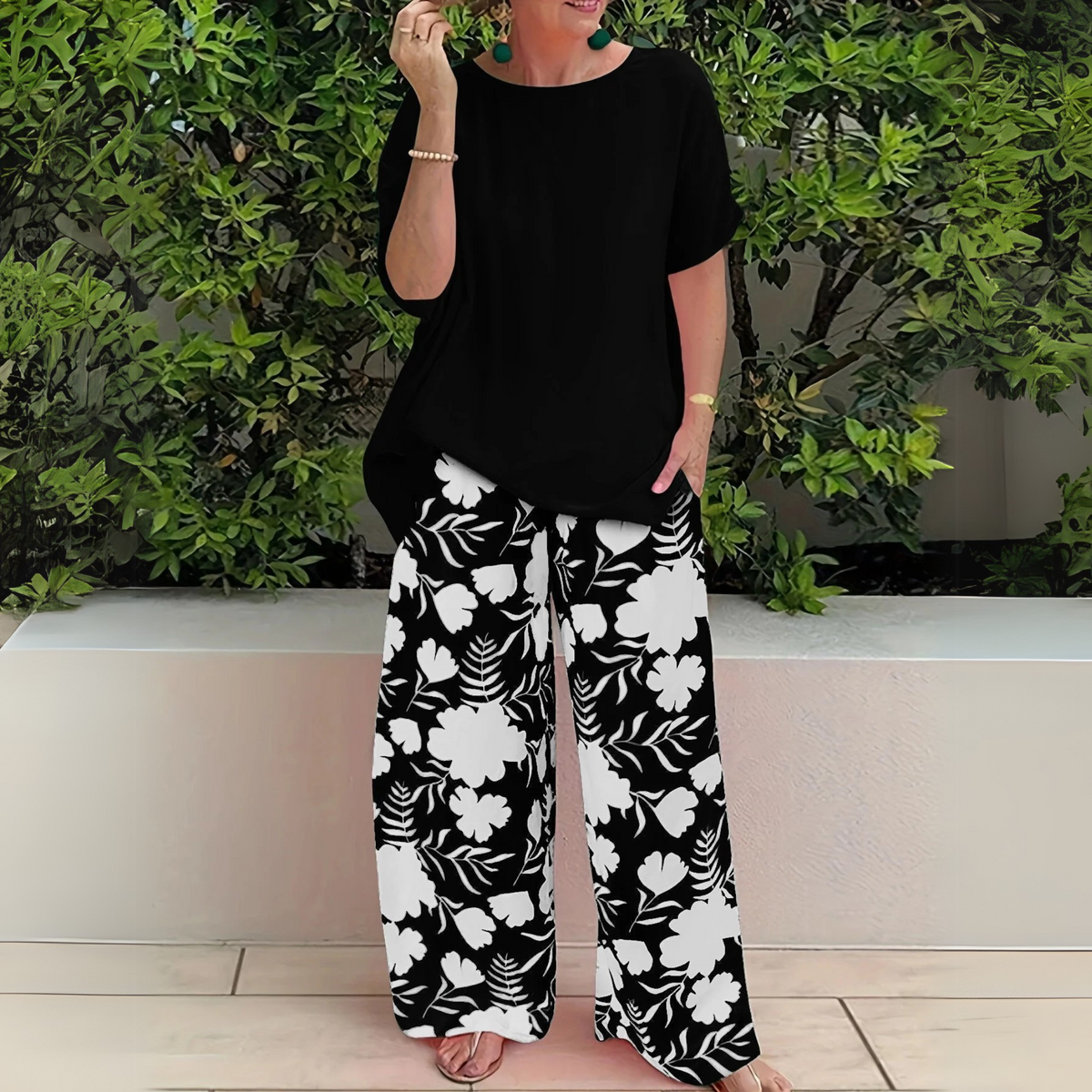 Floral set with wide-leg trousers