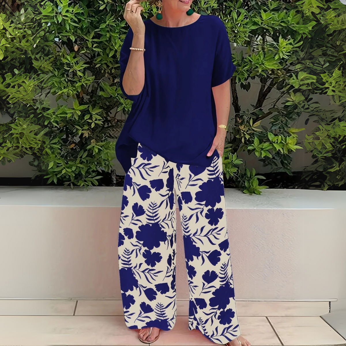 Floral set with wide-leg trousers