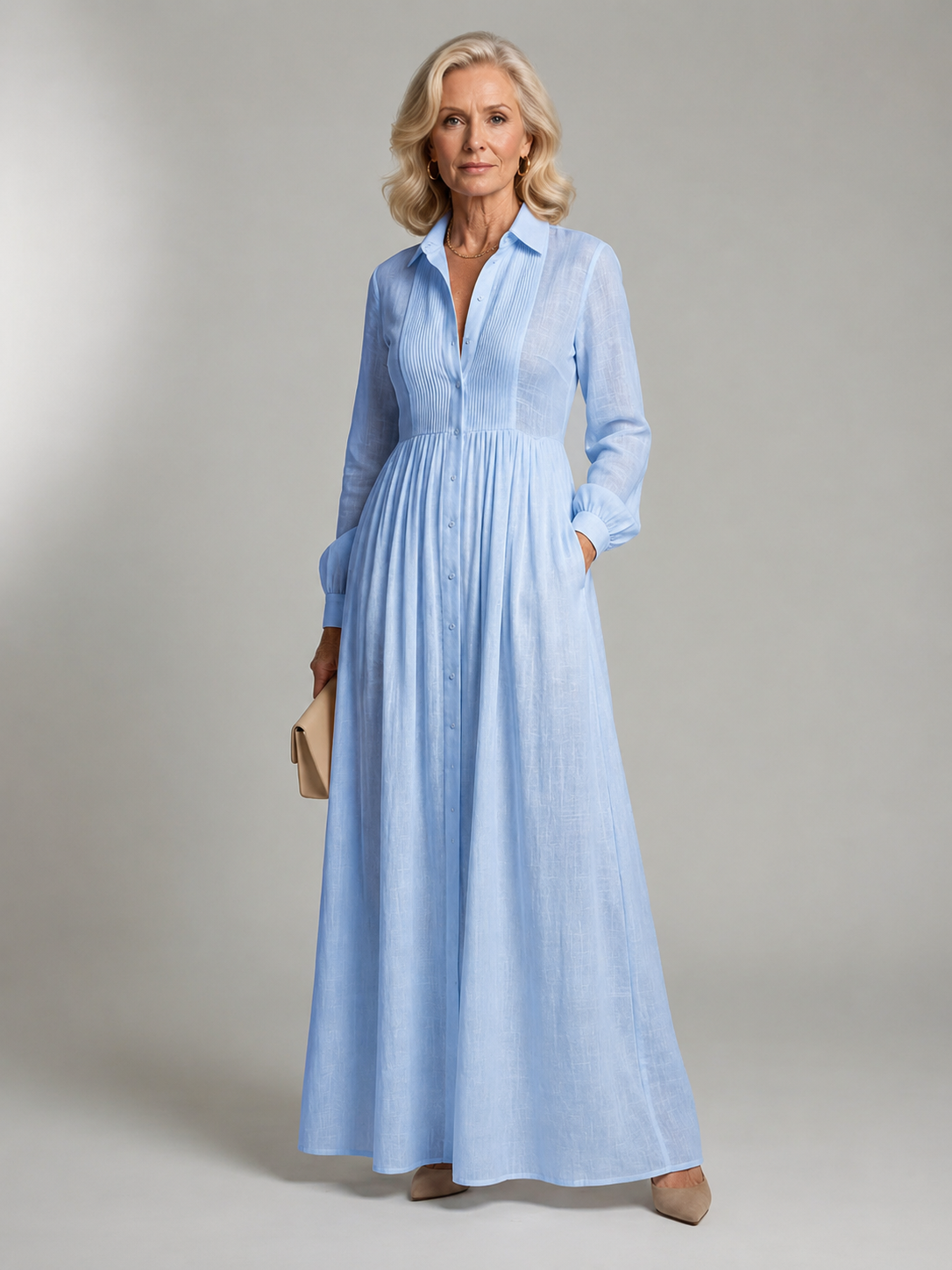 Vestido maxi abotonado de caída suave