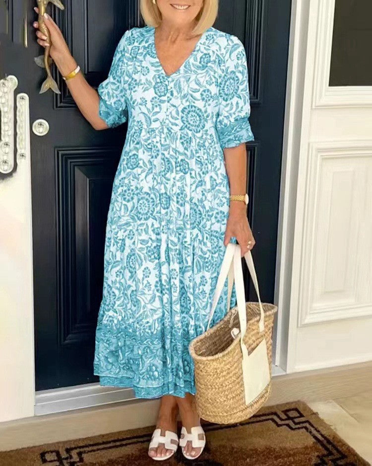 Flowy floral dress with a V-neck