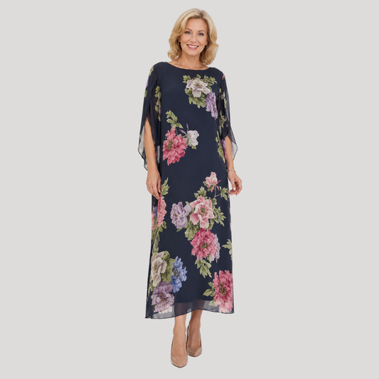 Vestido maxi floral azul de caída fluida