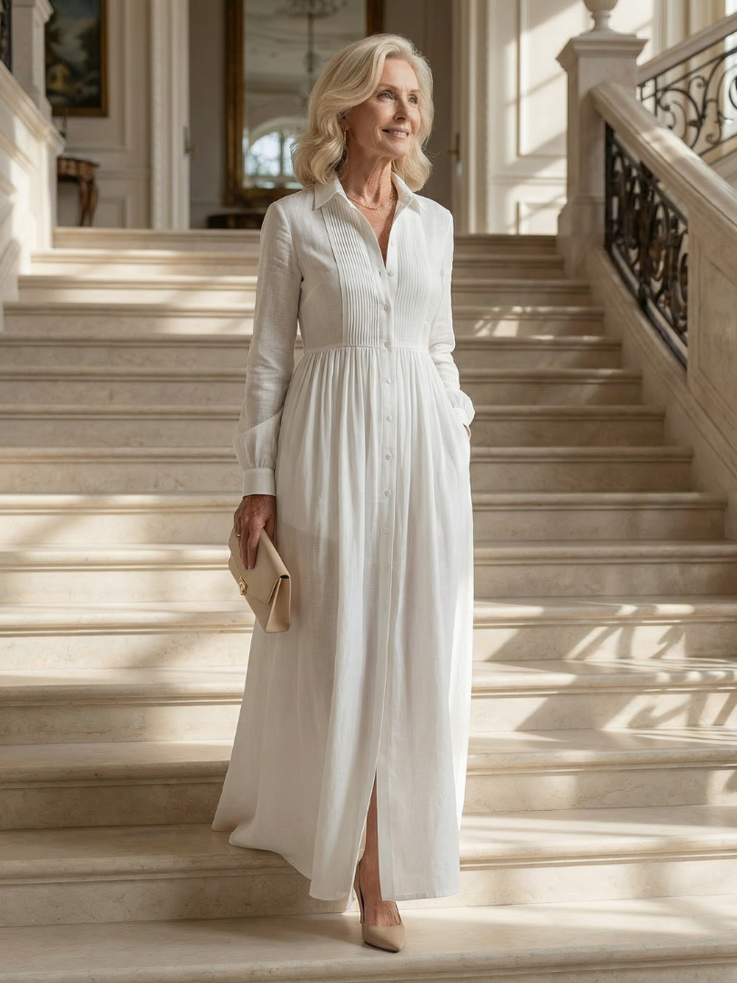 Vestido maxi abotonado de caída suave