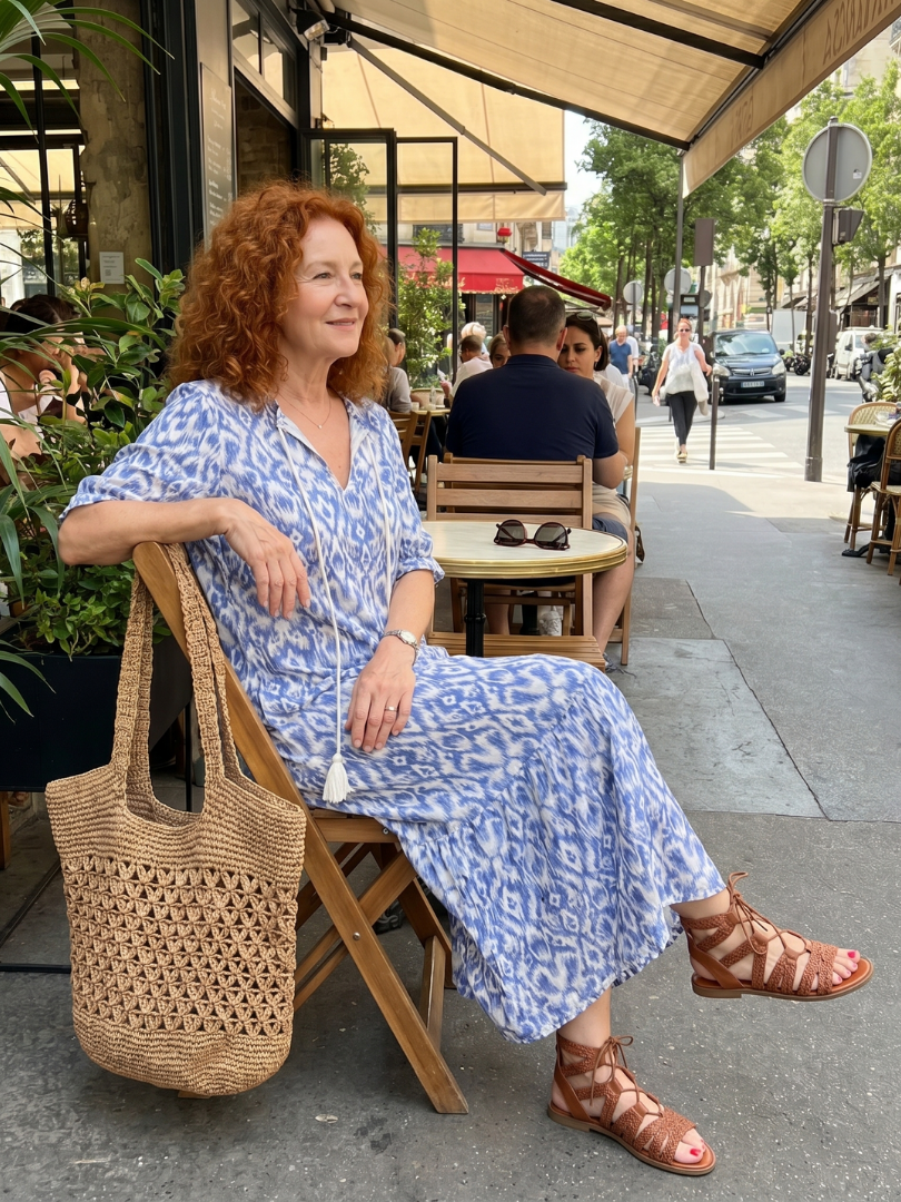 Printed midi dress with tie-neckline