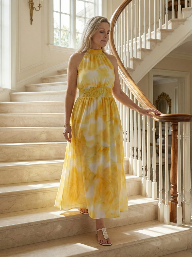 Vestido midi ligero con cuello halter
