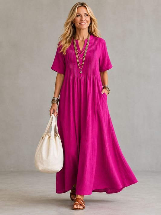 Vestido maxi plisado de caída ligera