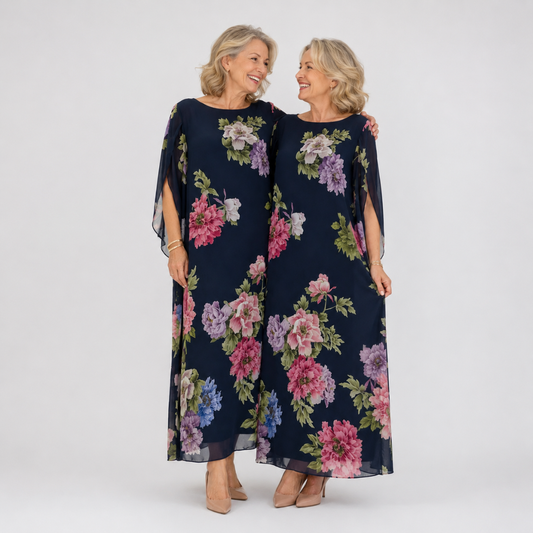 Vestido maxi floral azul de caída fluida