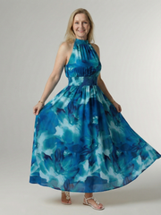 Vestido midi ligero con cuello halter