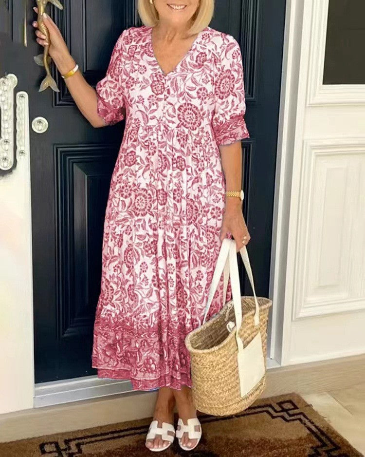 Flowy floral dress with a V-neck