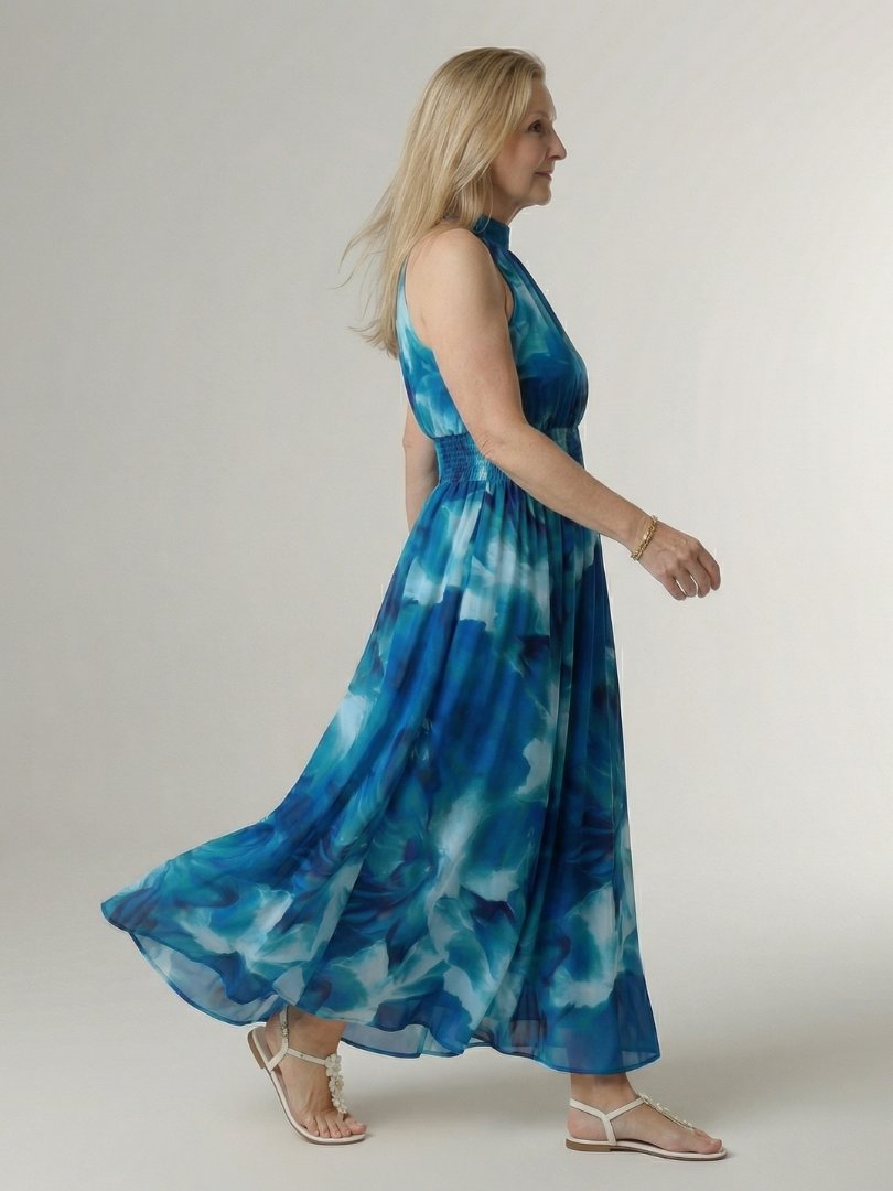 Vestido midi ligero con cuello halter