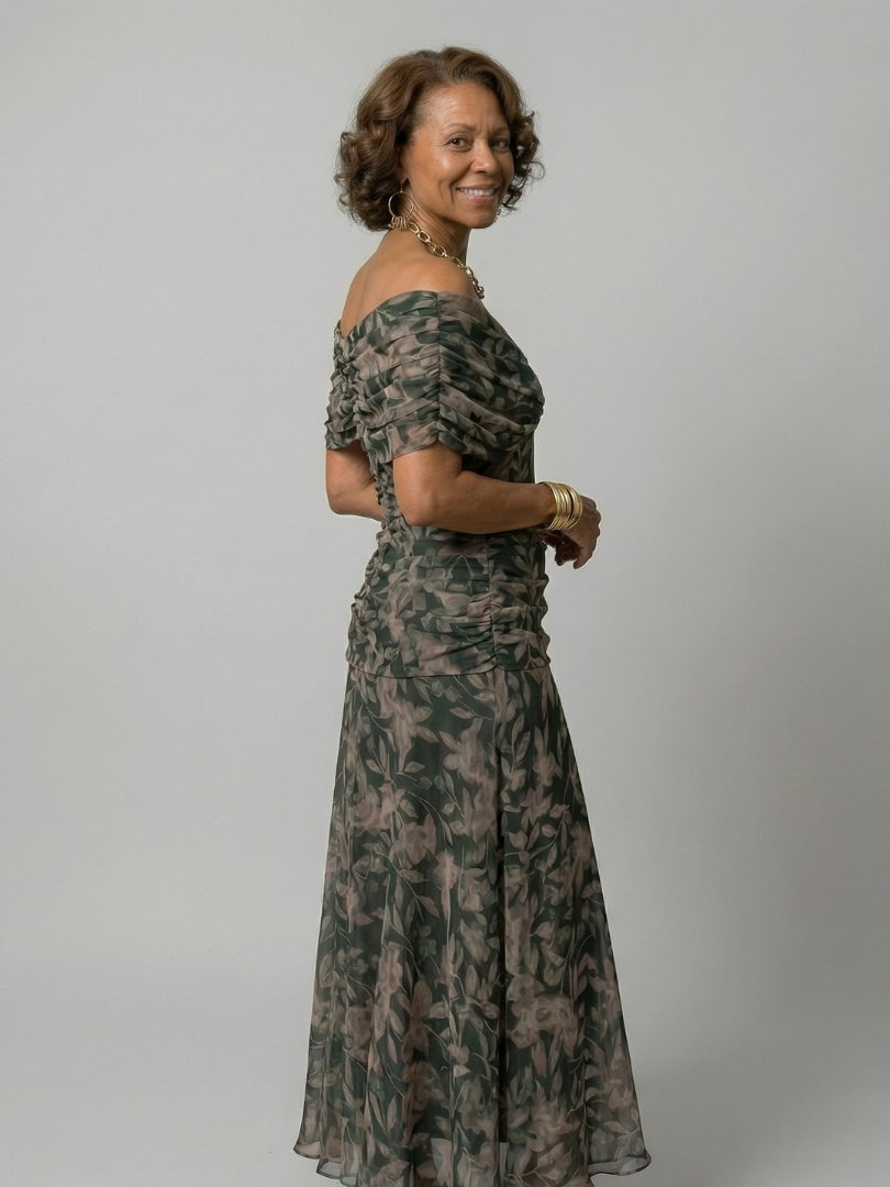 Lucía | Vestido midi fluido con hombros descubiertos