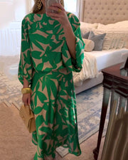 Conjunto estampado de top y falda con manga farol