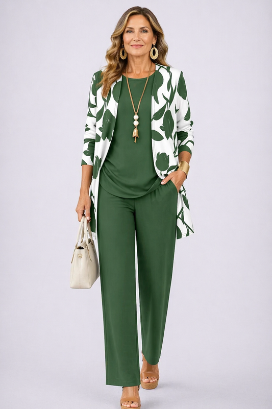 Conjunto Coordinado de Tres Piezas · Verde y Blanco