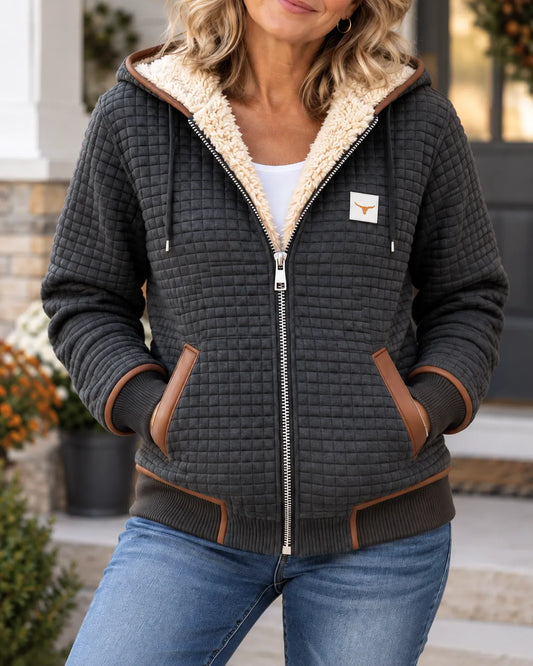 Blanca | Chaqueta Acolchada con Capucha, Cremallera y Forro de Borrego