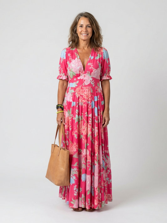 Vestido midi floral con escote en V