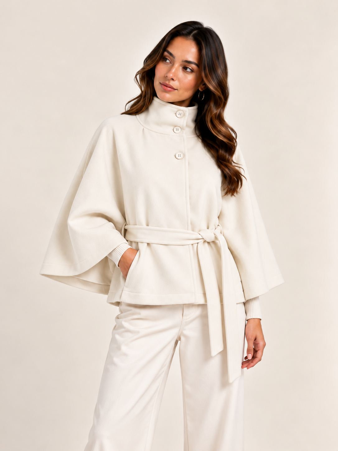 Elara Marbella Alva – Abrigo Tipo Capa, color blanco