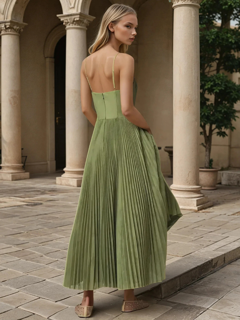 Sonia | Vestido maxi plisado estructurado