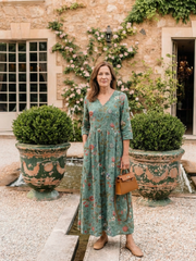 Floral maxi dress with three-quarter sleeves