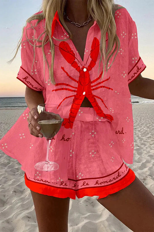 Conjunto corto rosa estampado