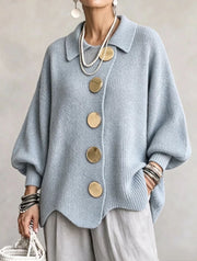 Constanza | Cárdigan Oversize con Cuello y Botones Metálicos Grandes