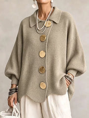 Constanza | Cárdigan Oversize con Cuello y Botones Metálicos Grandes