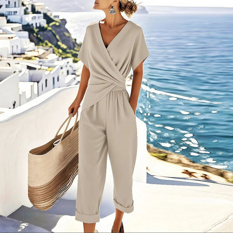 Lightweight wrap-neck jumpsuit