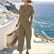 Lightweight wrap-neck jumpsuit