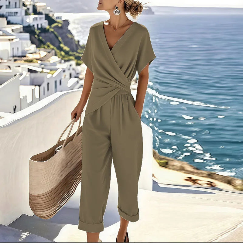 Lightweight wrap-neck jumpsuit