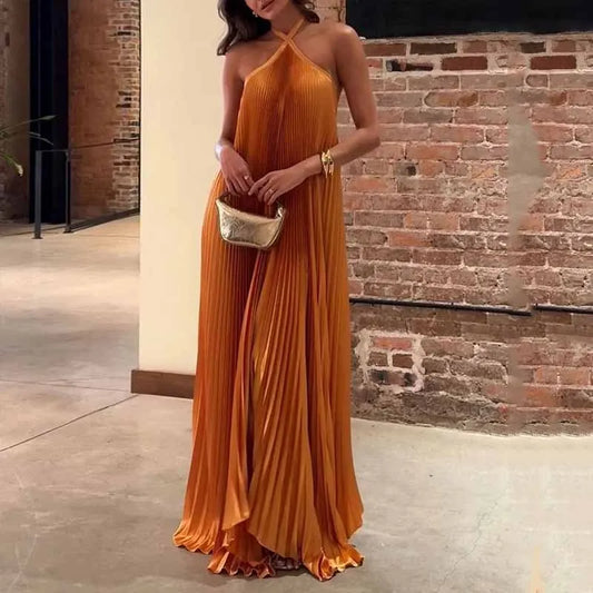 Carmen | Vestido maxi halter plisado