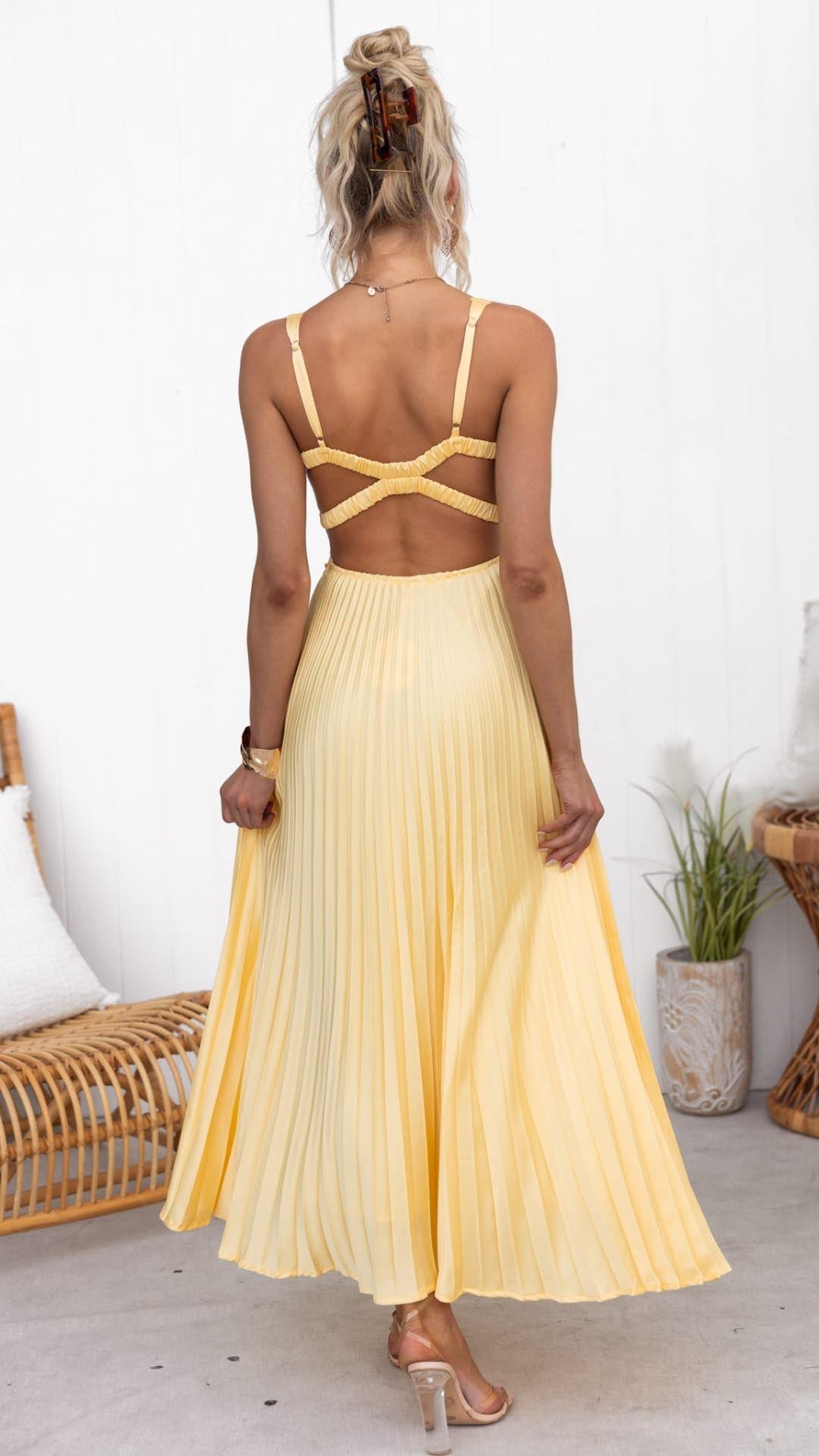 Irene | Vestido maxi plisado con escote en V