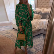 Conjunto estampado de top y falda con manga farol