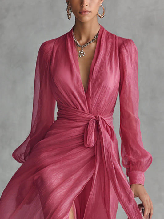 Carla | Vestido largo de gasa con cintura ajustable