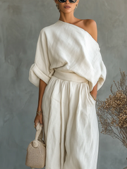 Off-the-shoulder off-white set