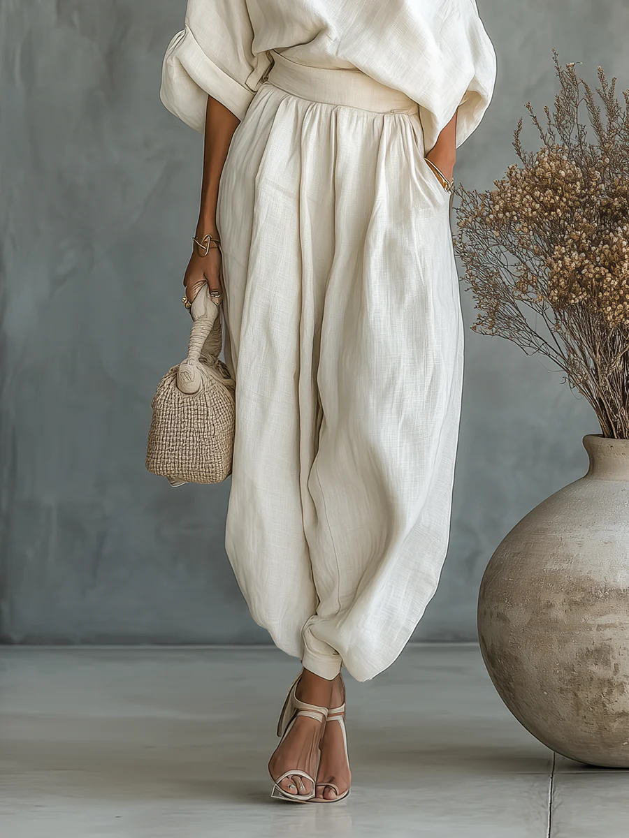 Off-the-shoulder off-white set
