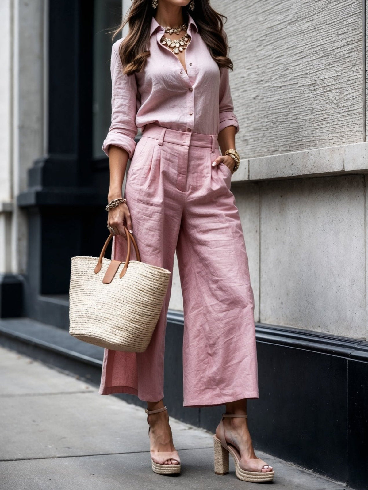 Conjunto de camisa holgada y pantalón capri