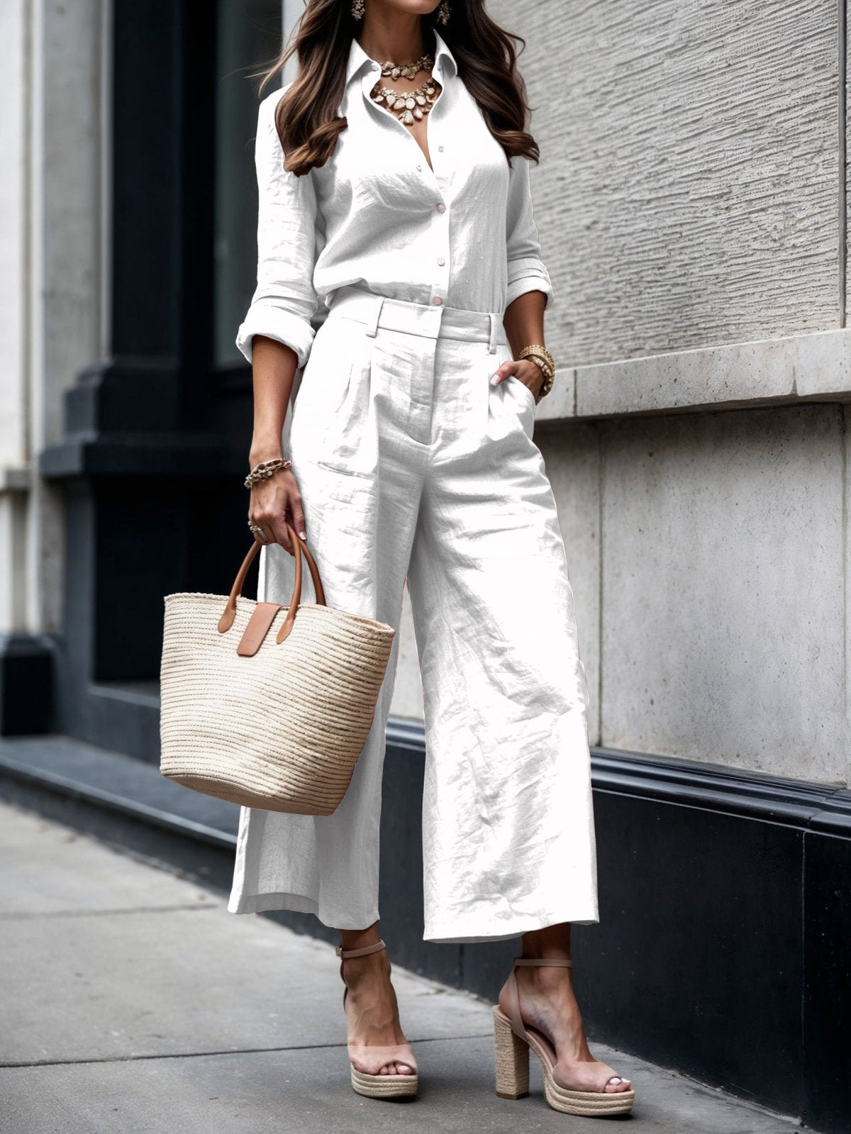 Conjunto de camisa holgada y pantalón capri