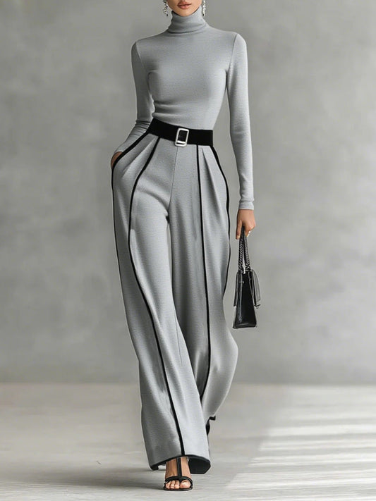 Conjunto de cuello alto con pantalón ancho y cinturón