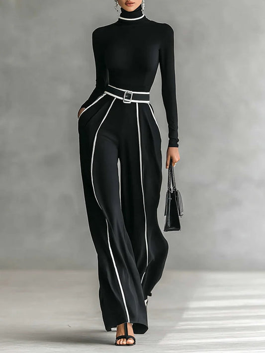 Conjunto de cuello alto con pantalón ancho y cinturón