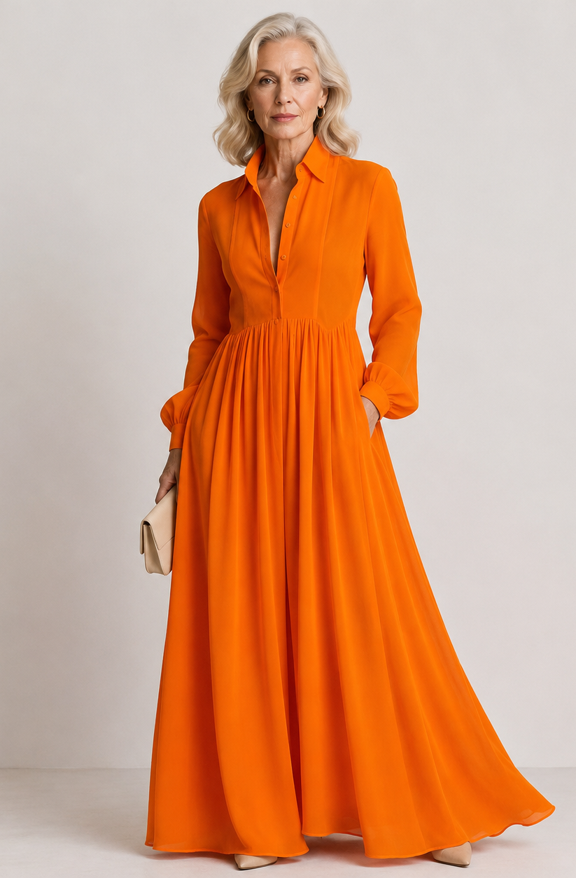 Vestido maxi abotonado de caída suave