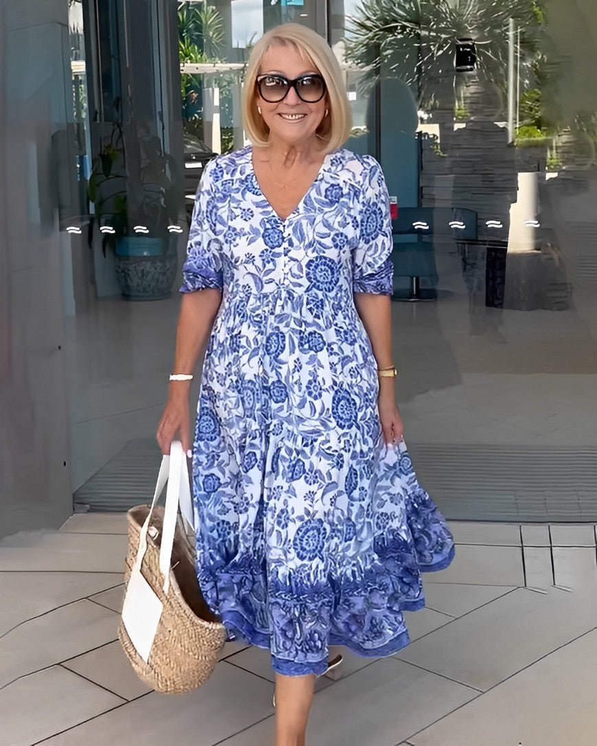 Flowy floral dress with a V-neck