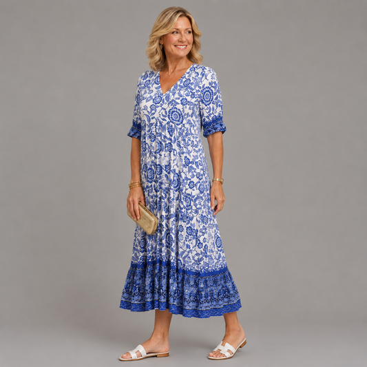 Vestido floral fluido con escote en V