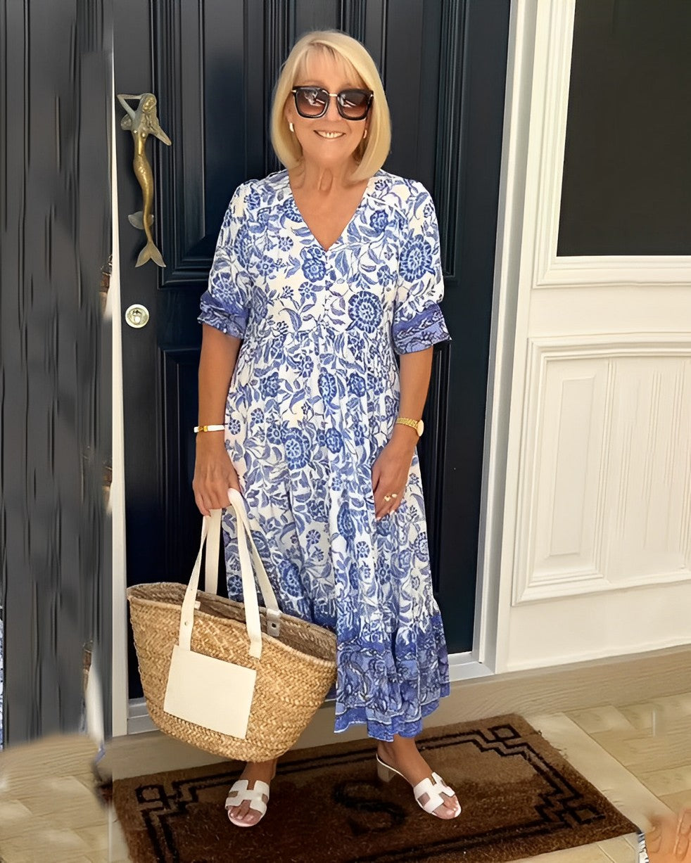 Flowy floral dress with a V-neck