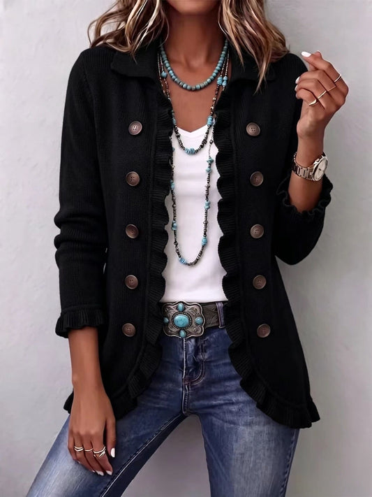 Lucía | Black Knit Ruffle Cardigan