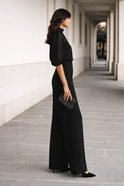 Three-piece black palazzo pant set