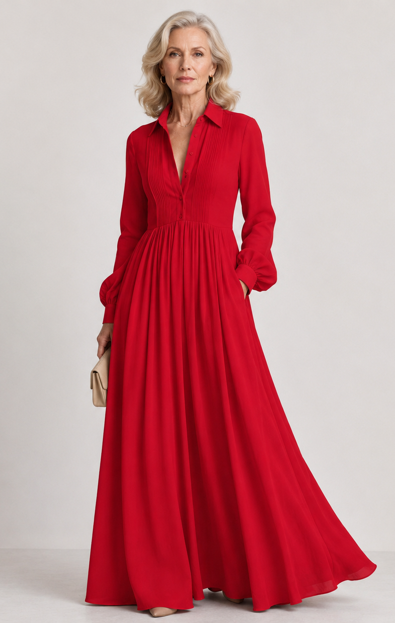 Vestido maxi abotonado de caída suave