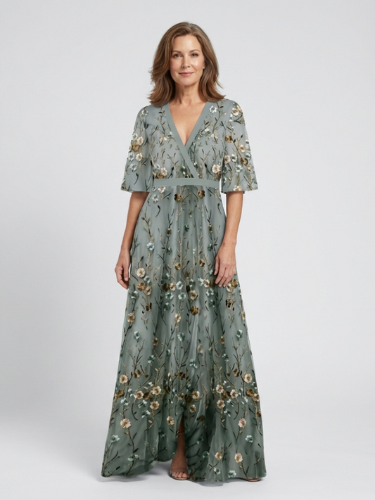 Vestido maxi floral con escote en V
