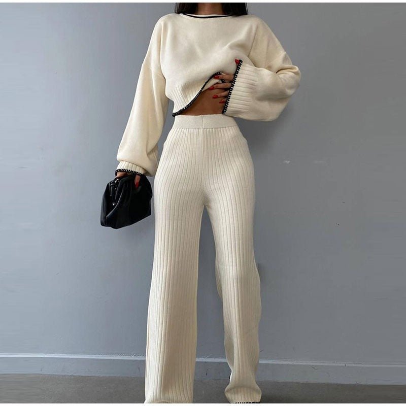 Knit set with a cropped sweater and high-waisted pants