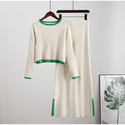 Knit set with a cropped sweater and high-waisted pants