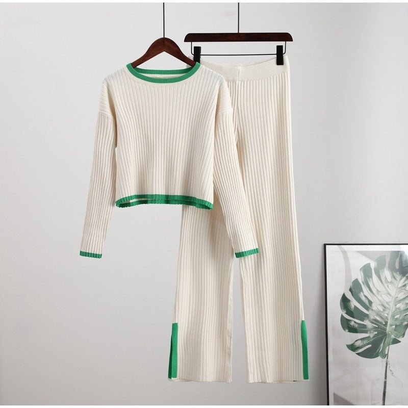 Knit set with a cropped sweater and high-waisted pants